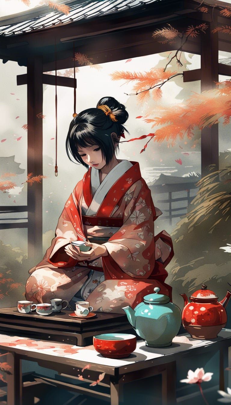 Anime Japanese Tea Ceremony in Hyperdetailed Style