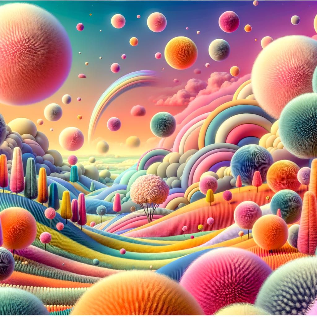 Pom Pom Planet: A Surreal Digital Art Landscape