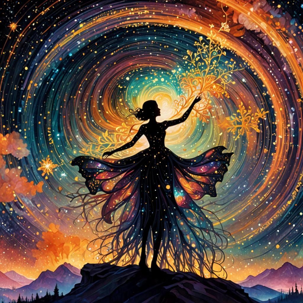 Starry Night Double Exposure Collage in Anime Style