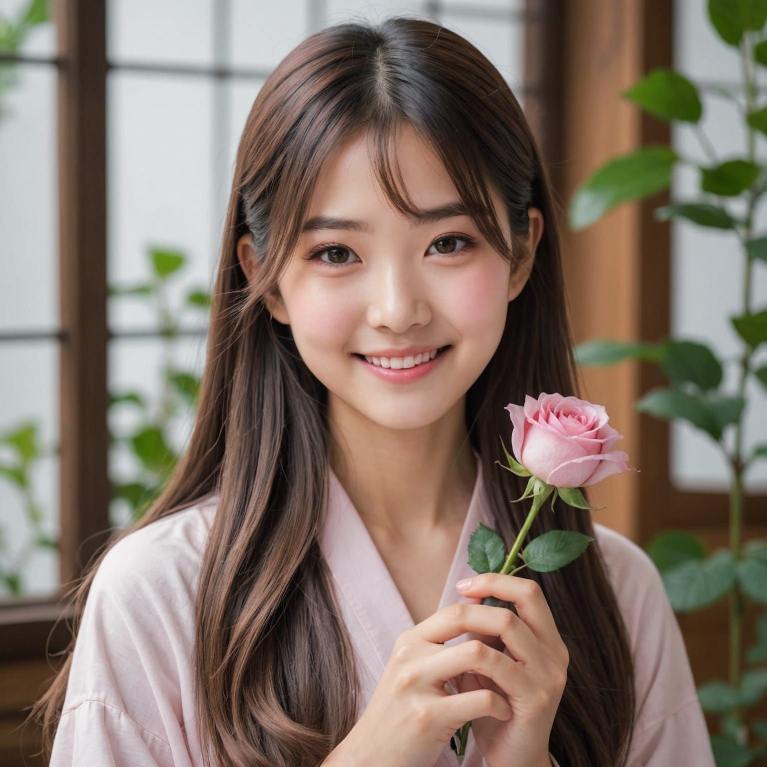Japanese Girl with Glass Rose Portrait