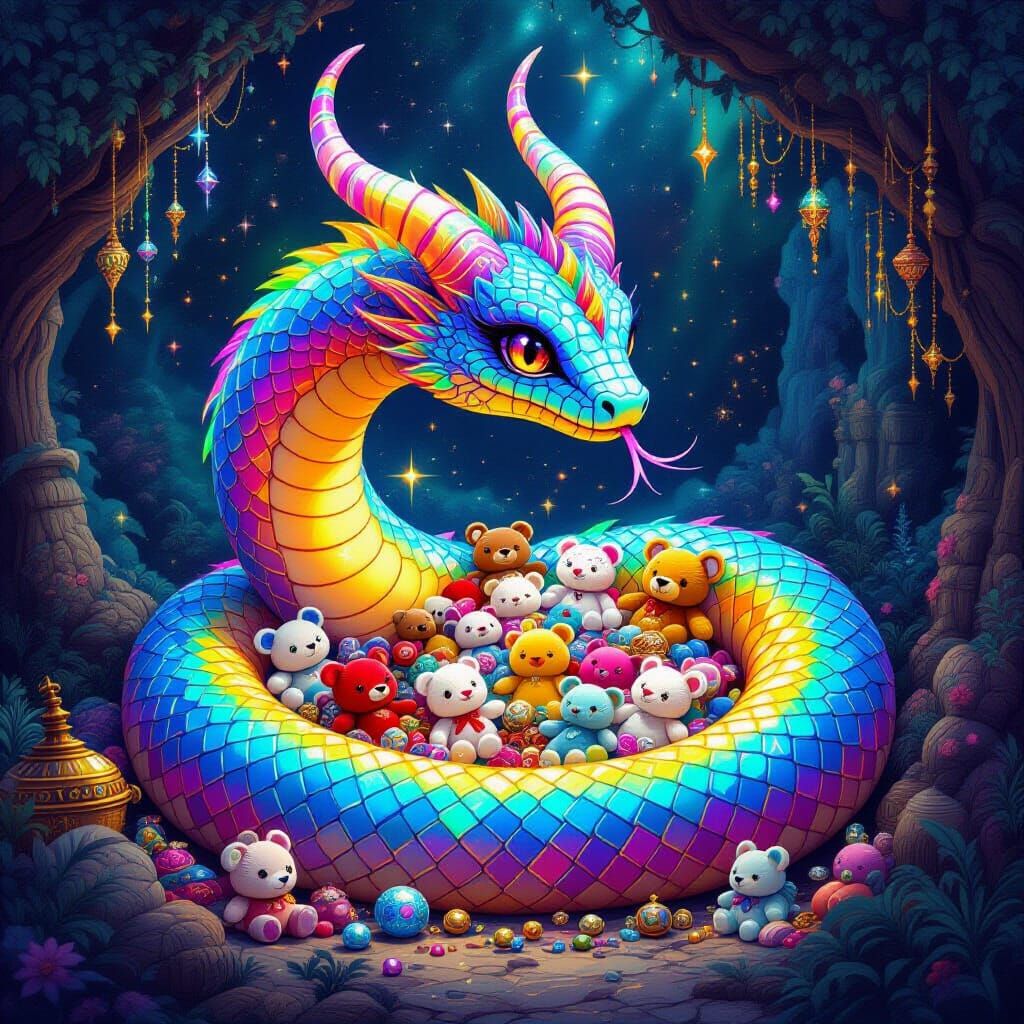 Giant Mystical Snake Guarding Treasures in Astral Style