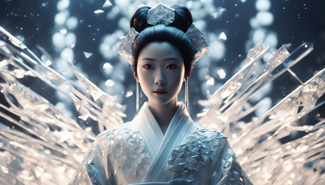 Futuristic Geisha Portrait with Origami Hairstyle