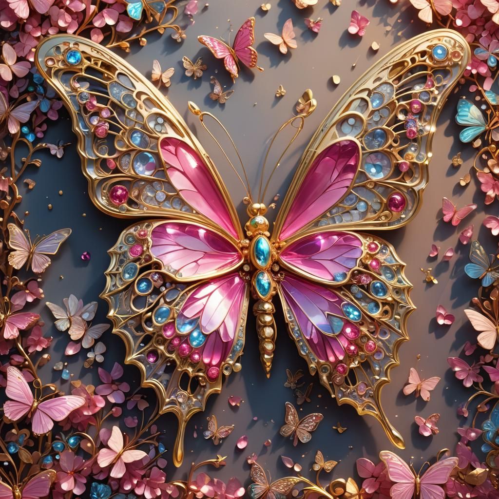 Radiant Butterfly with Precious Stone Body, Matte Painting