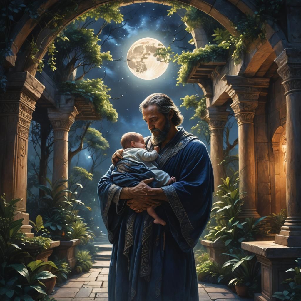 Father and Child in Mystical Moonlight