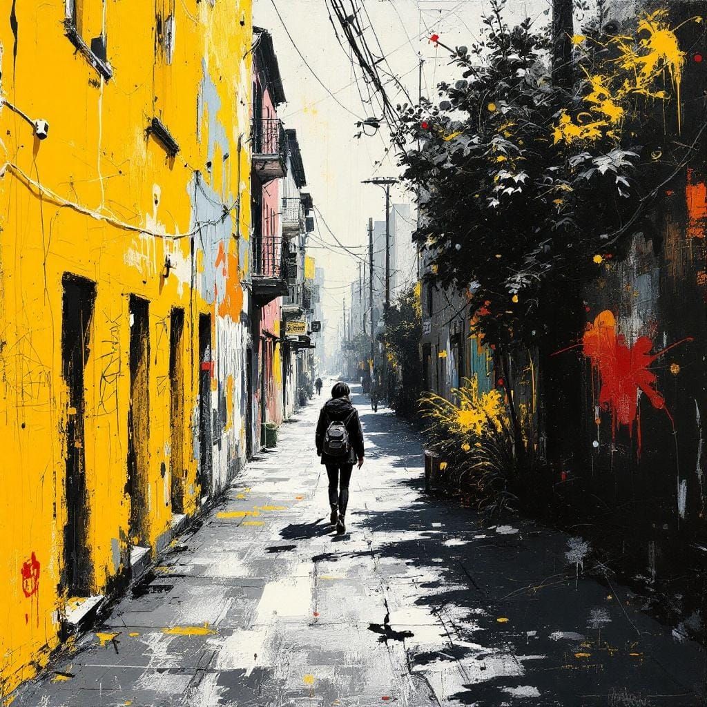 Woman in Street: Basquiat and Twombly Style