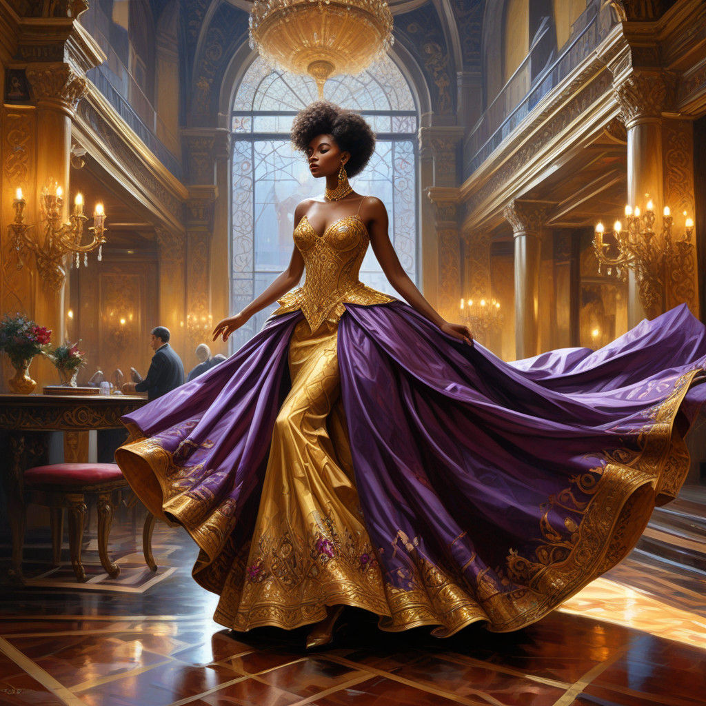 Elegant Black Princess in a Lavish Ballgown