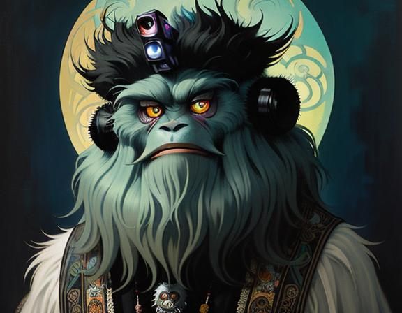 Robot Yeti Portrait in Art Nouveau Style