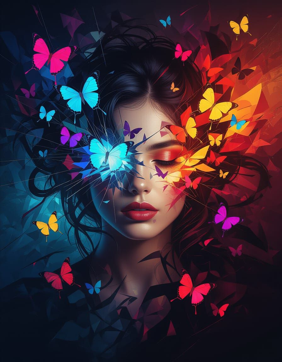 Fractal Butterfly Mind: Vivid Surreal Portrait