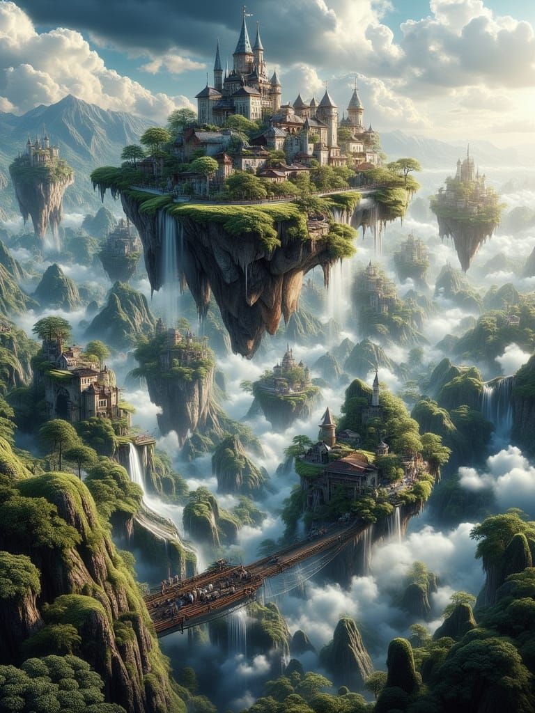 Fantastical Floating Islands at Dawn and Dusk