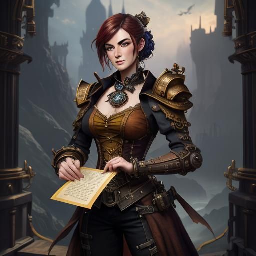 Steampunk Woman with Letter, Detailed Matte Painting