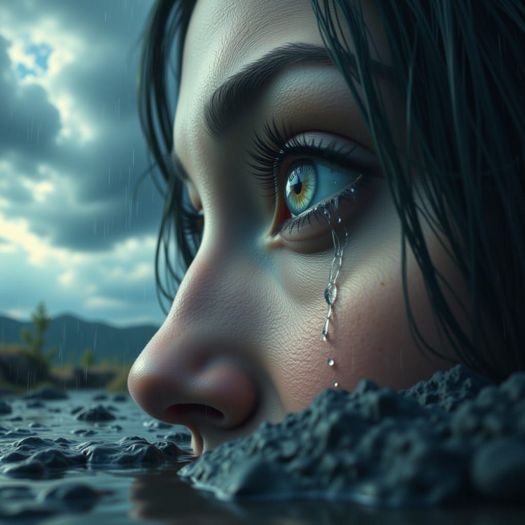 Stormy Sky Weeps Giant Tears Over Reflective Puddles