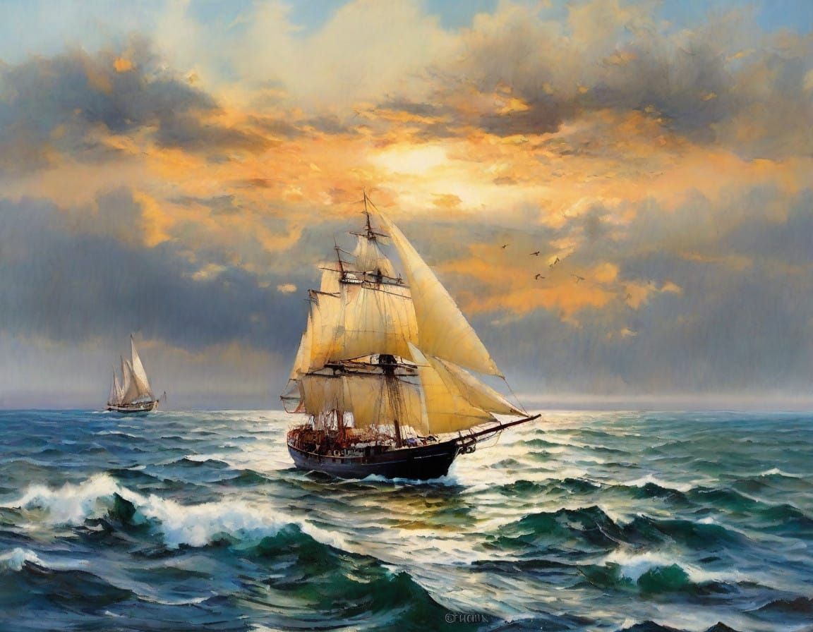 Ship Sails Through Soothing Waters After Tempest in European...