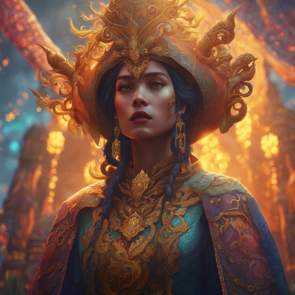 Fantasy Women in Golden Light: Detailed Oil Painting