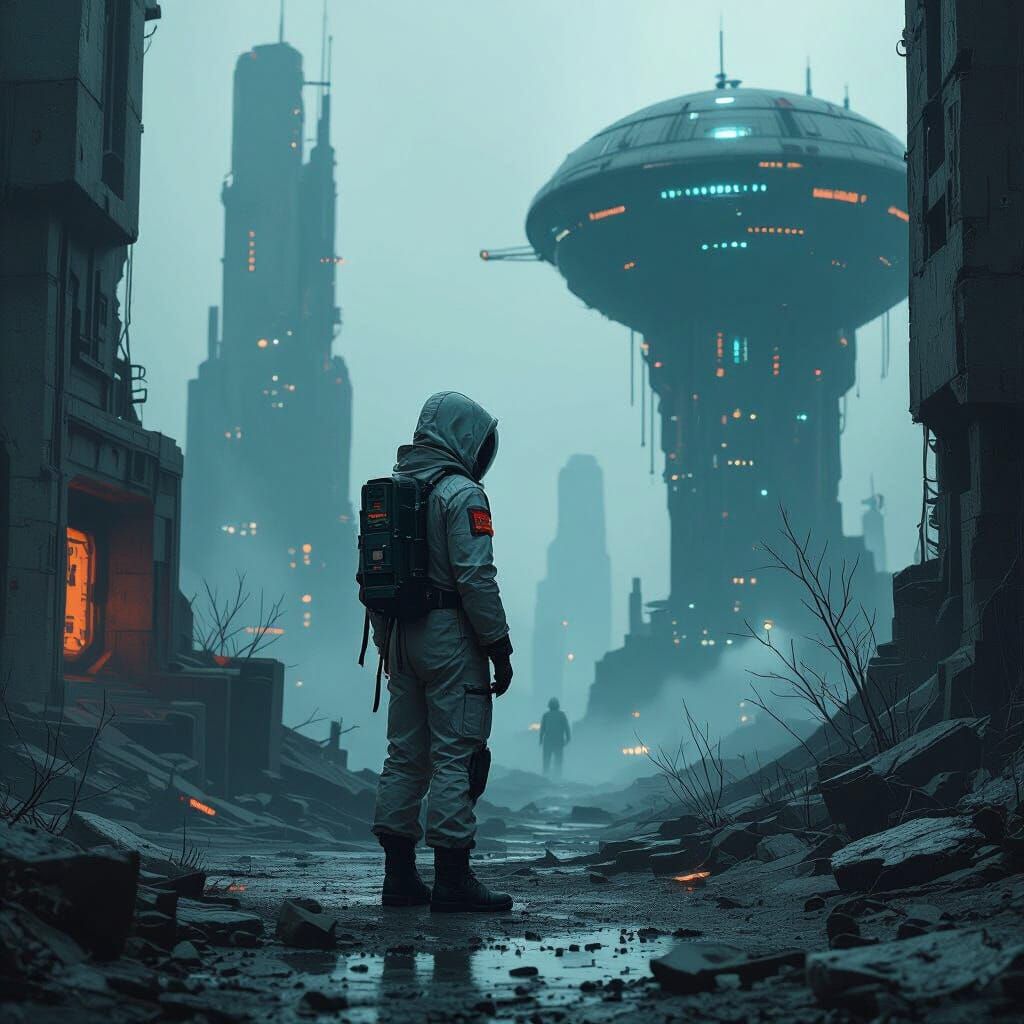 Dystopian Sci-Fi World with Bioluminescent Elements