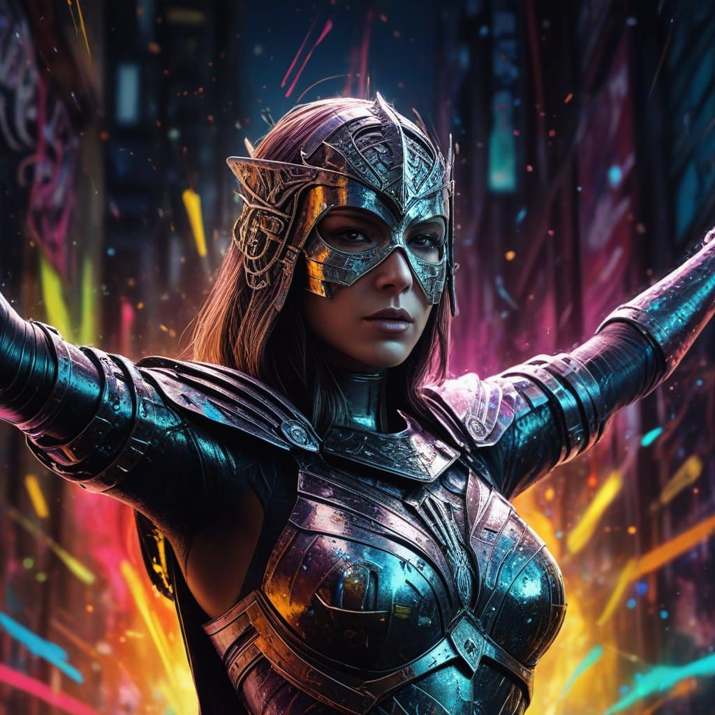 Lady Templar in Vibrant Graffiti Art Style