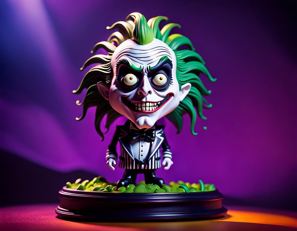 Hyperrealistic Beetlejuice Bobblehead in Burton Style