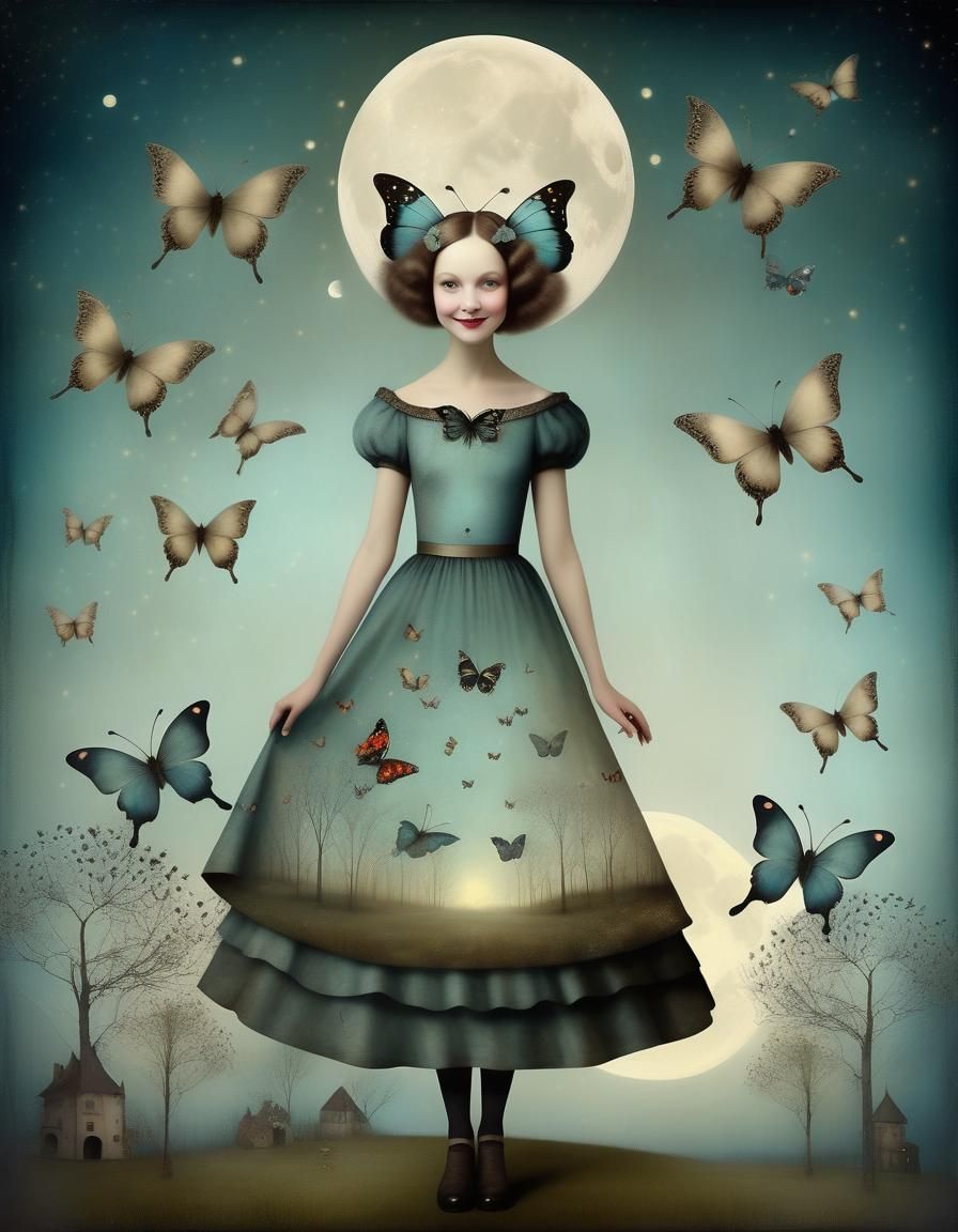 Dreamy Surrealist Portrait with Fairy Village