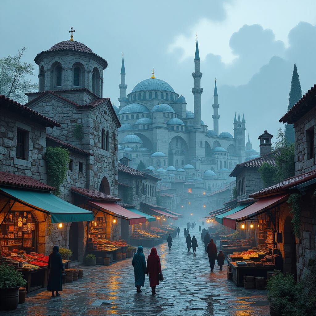 Vibrant Ancient City with Byzantine Architecture