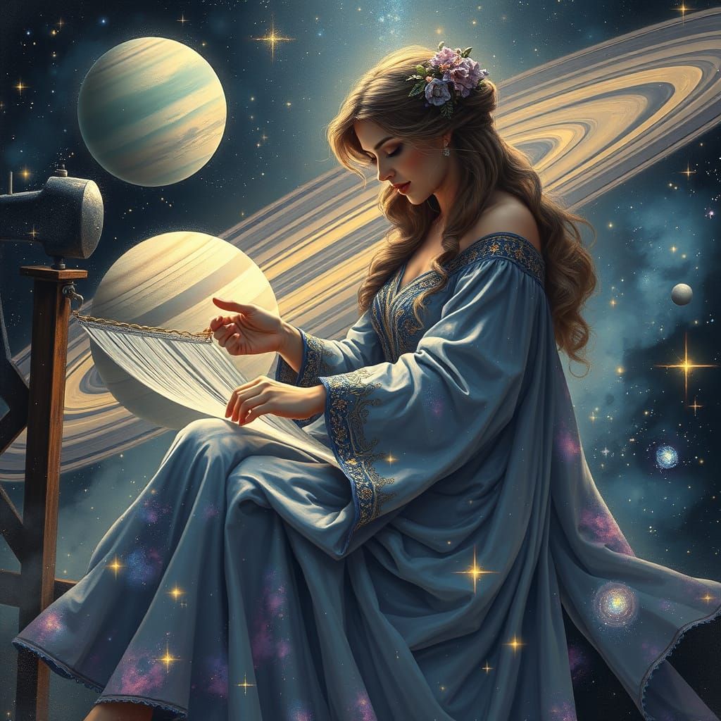 Celestial Seamstress Weaving Starlight Tapestries in Cosmic ...