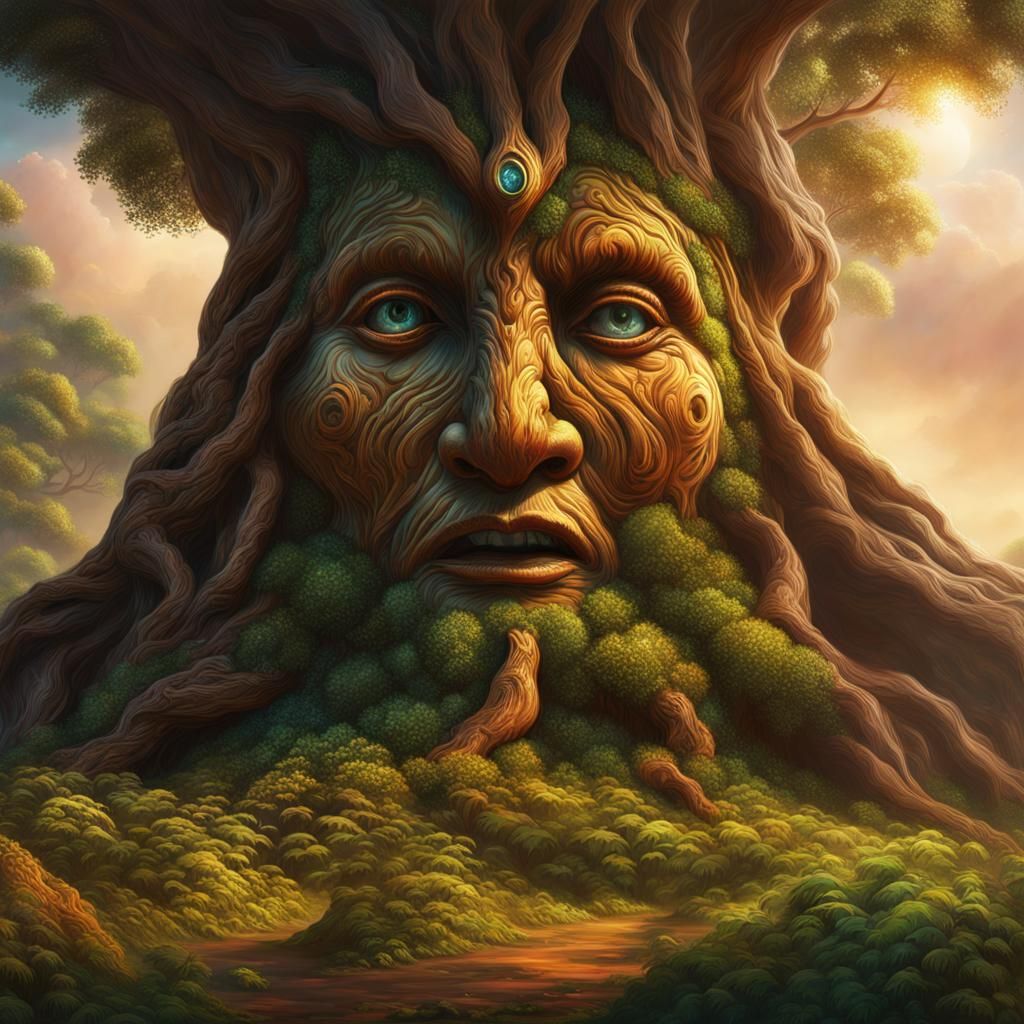 Hyperrealistic Talking Tree in a Dramatic Digital Painting