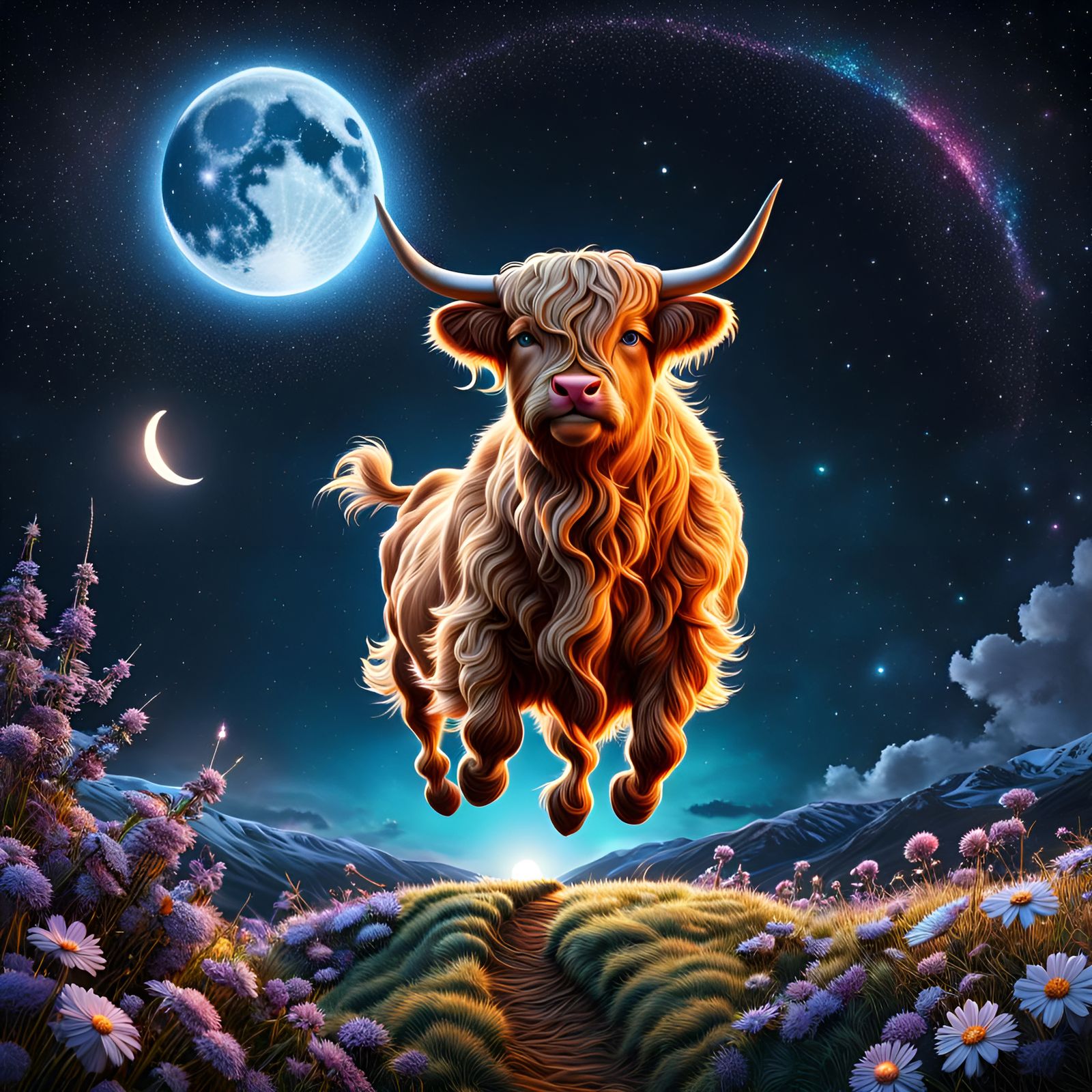 Cow Jumps Over the Moon in Cosmic 3D Cartoon
