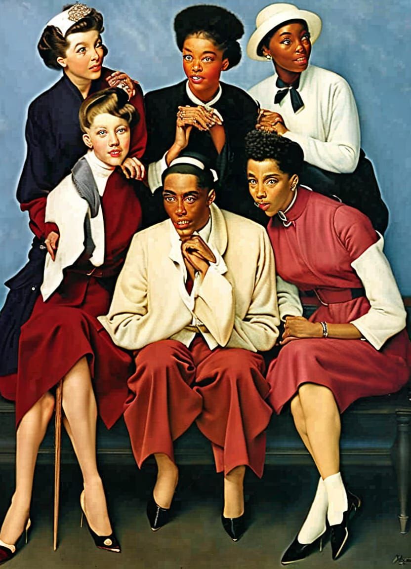 more diverse group of people, norman rockwell, race, Black, white, friends