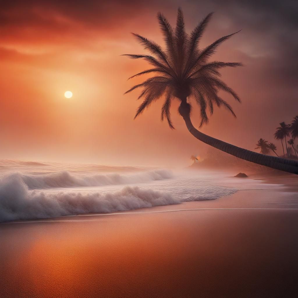 Captivating Dawn on Dark Beach: Digital Art
