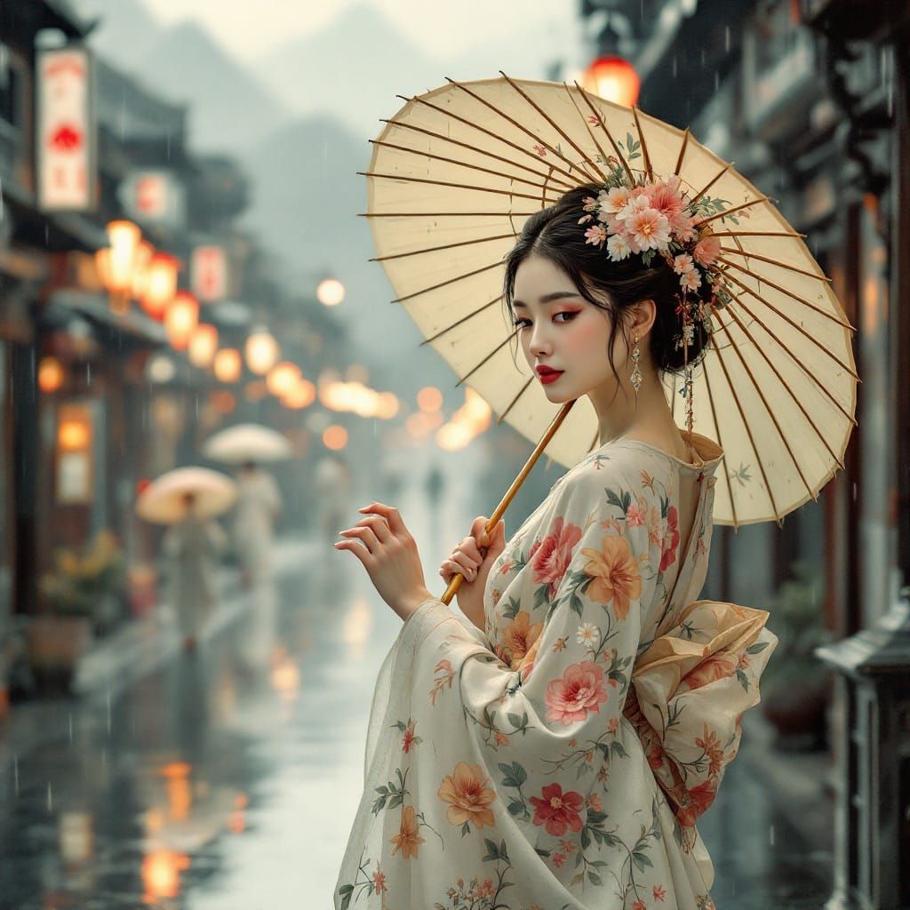 Ethereal Beauty in Hanfu, Woven with Art Nouveau Flourish