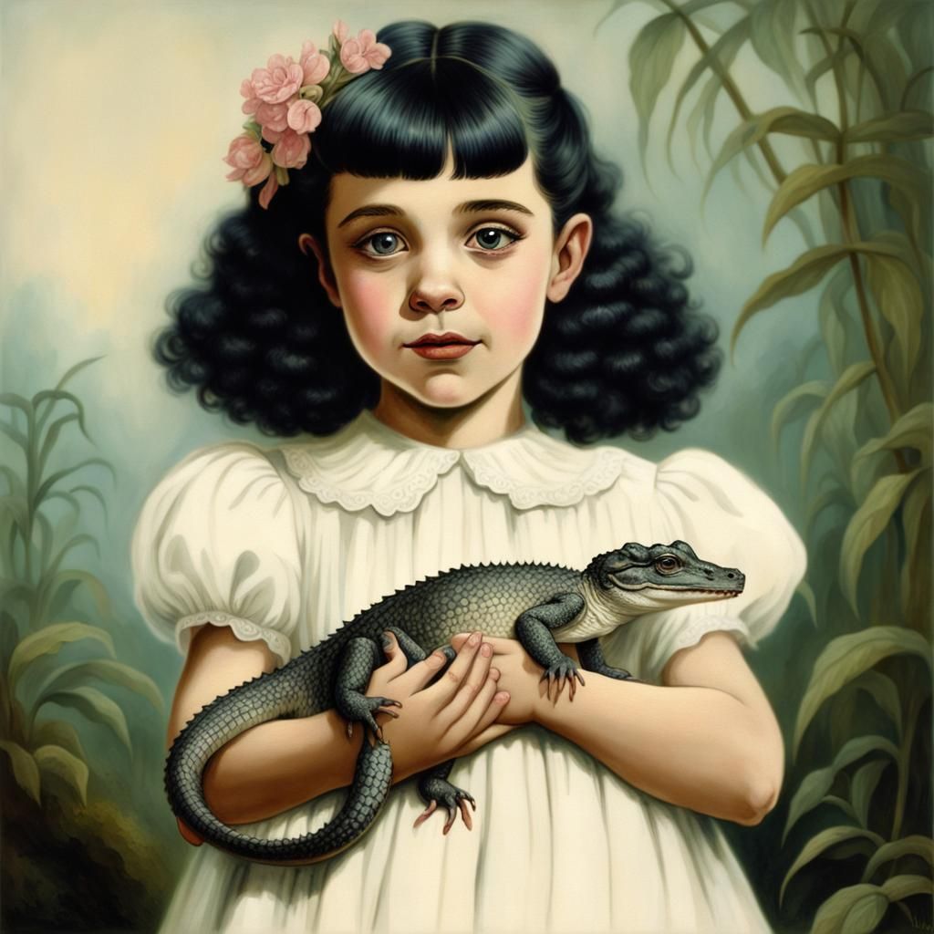Girl with Alligator in Illustrative Style