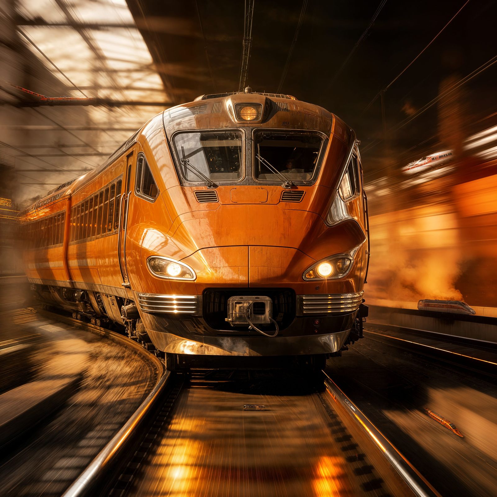 Retro Futuristic Train Speeds Forward