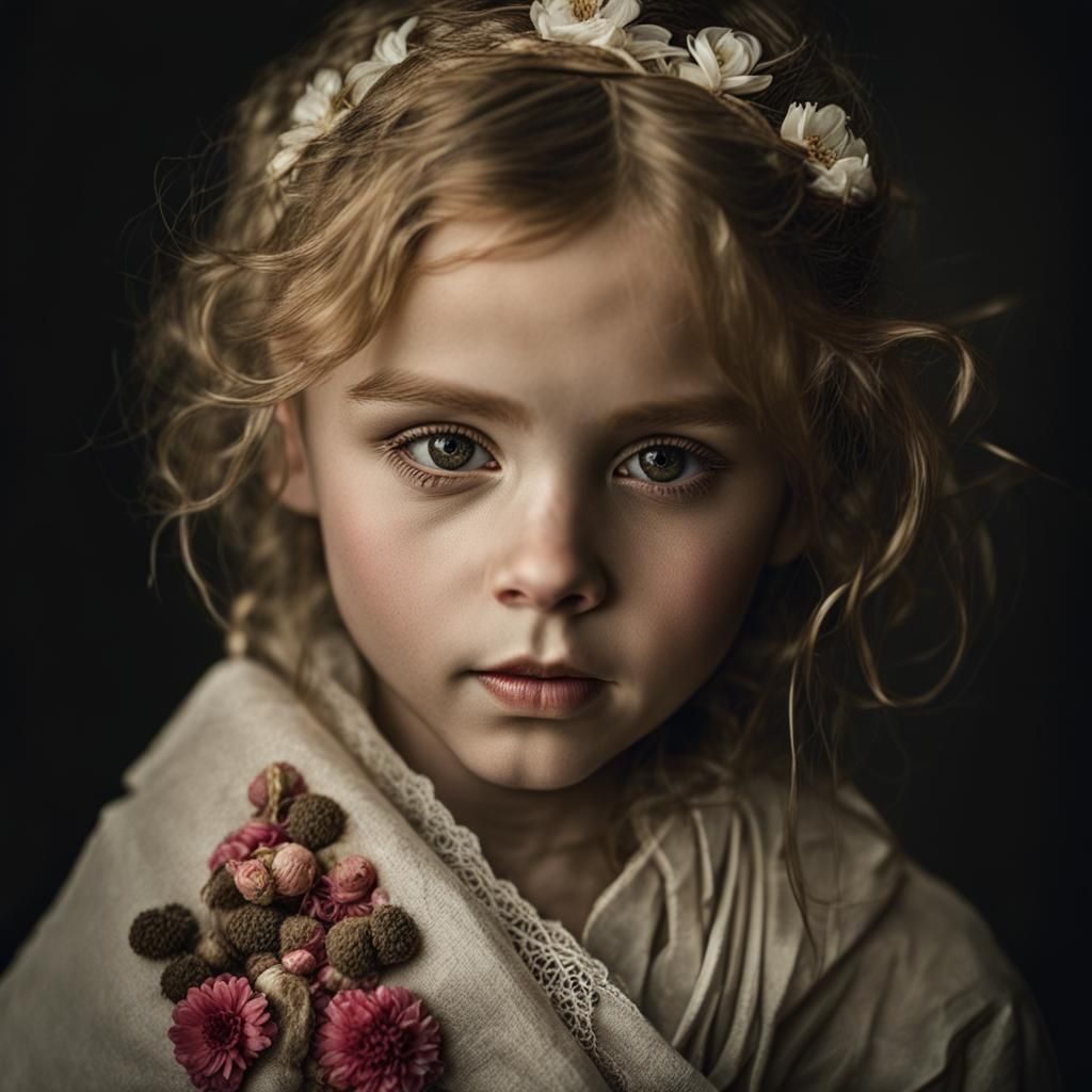 Victorian Orphan Girl Portrait in Haunting Style