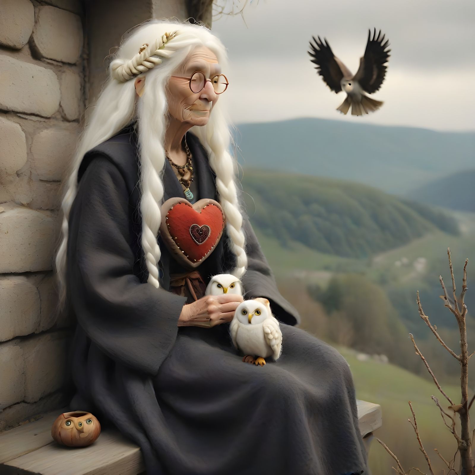 Wise woman and owls