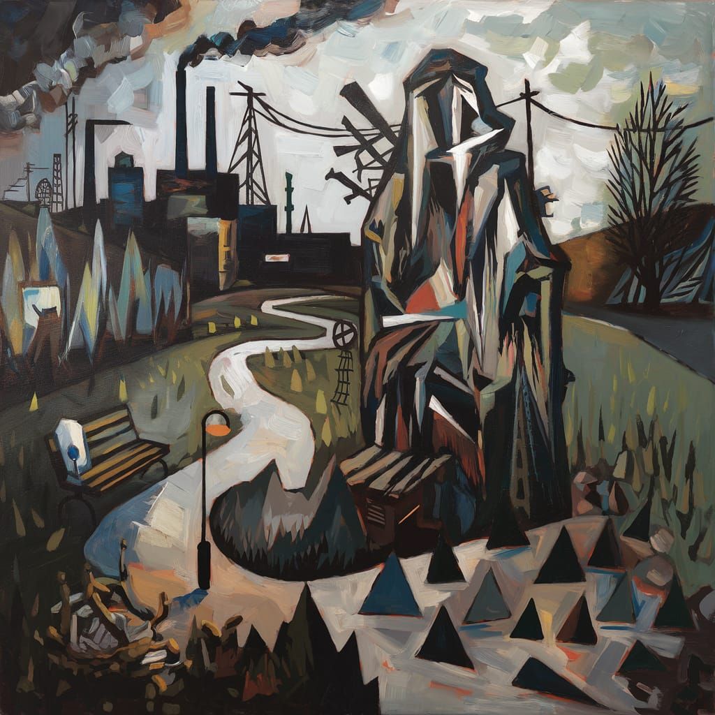 Oil Painting: Abstract Industrial Decay Landscape