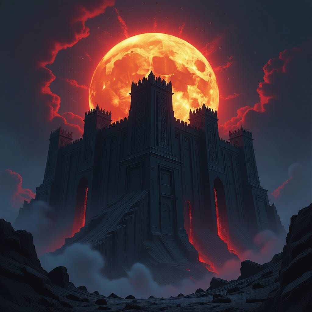 Obsidian Fortress on Dying Star in Cosmic Style