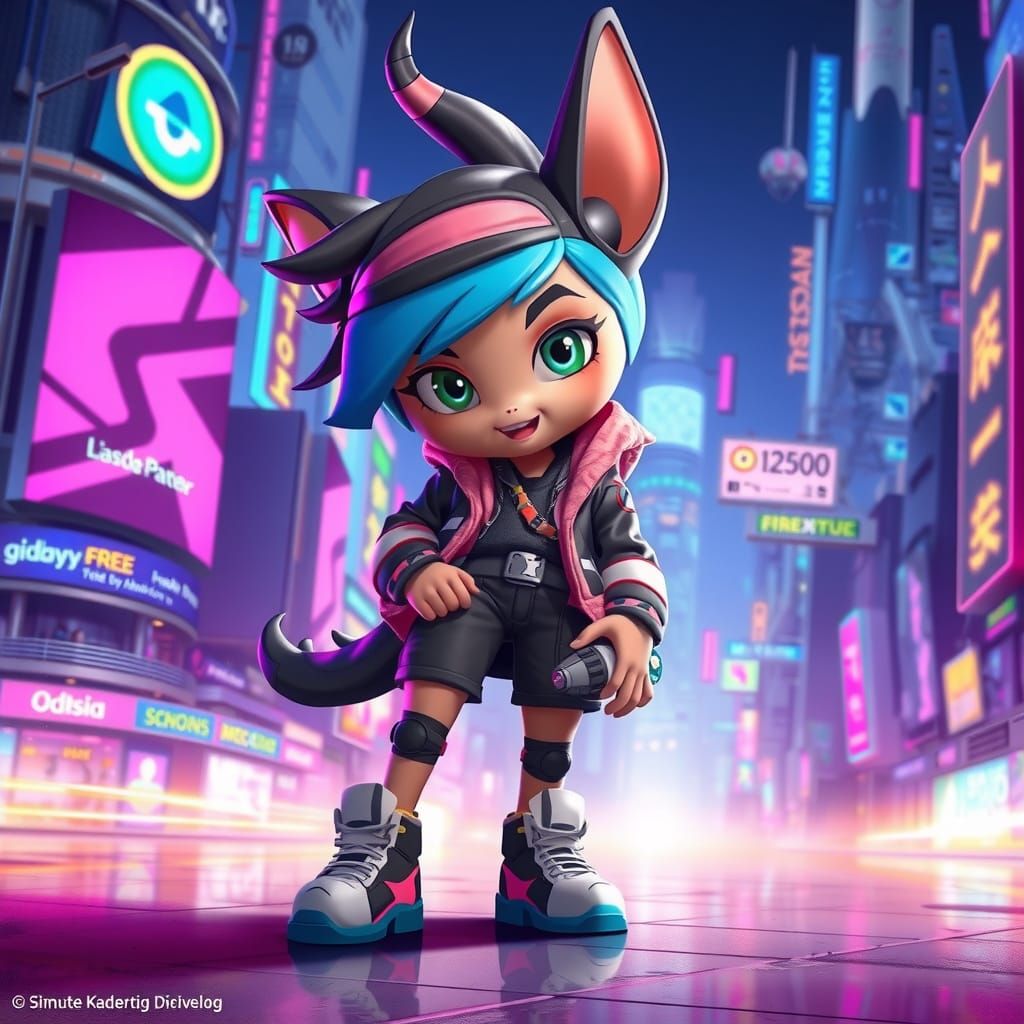 Vibrant Modern Animated Character with Bold Lines and Geomet...