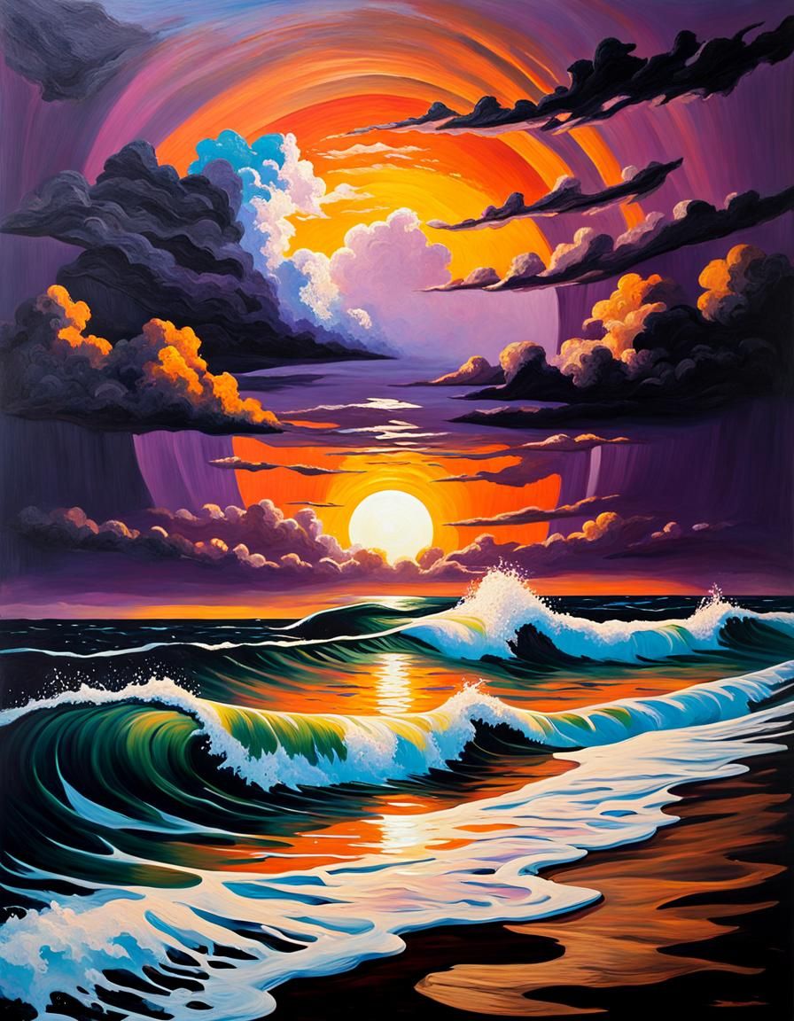 Sunset Over Water in Vivid Fantasy Style