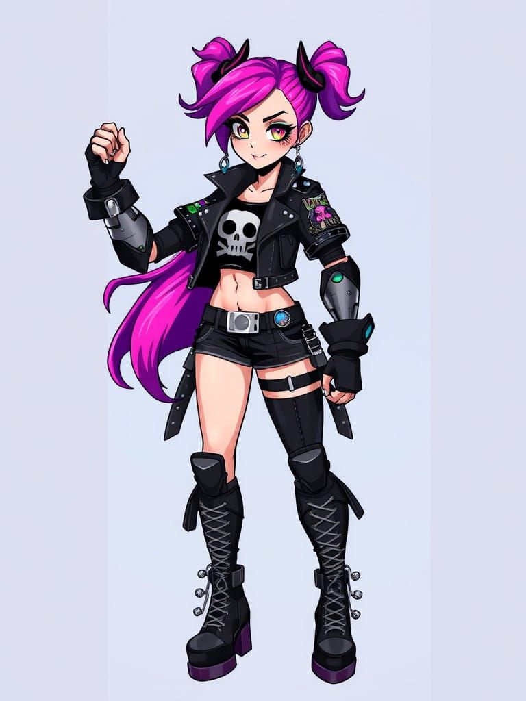 Vibrant Punk-Inspired Female Character in Edgy Attire