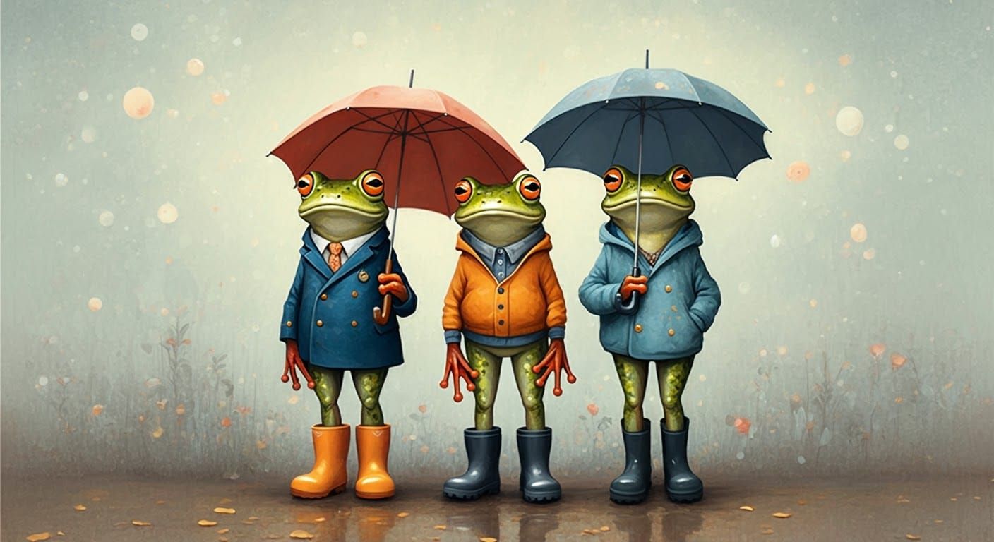 Frogs in Boots: A Whimsical Rainy Day Illustration