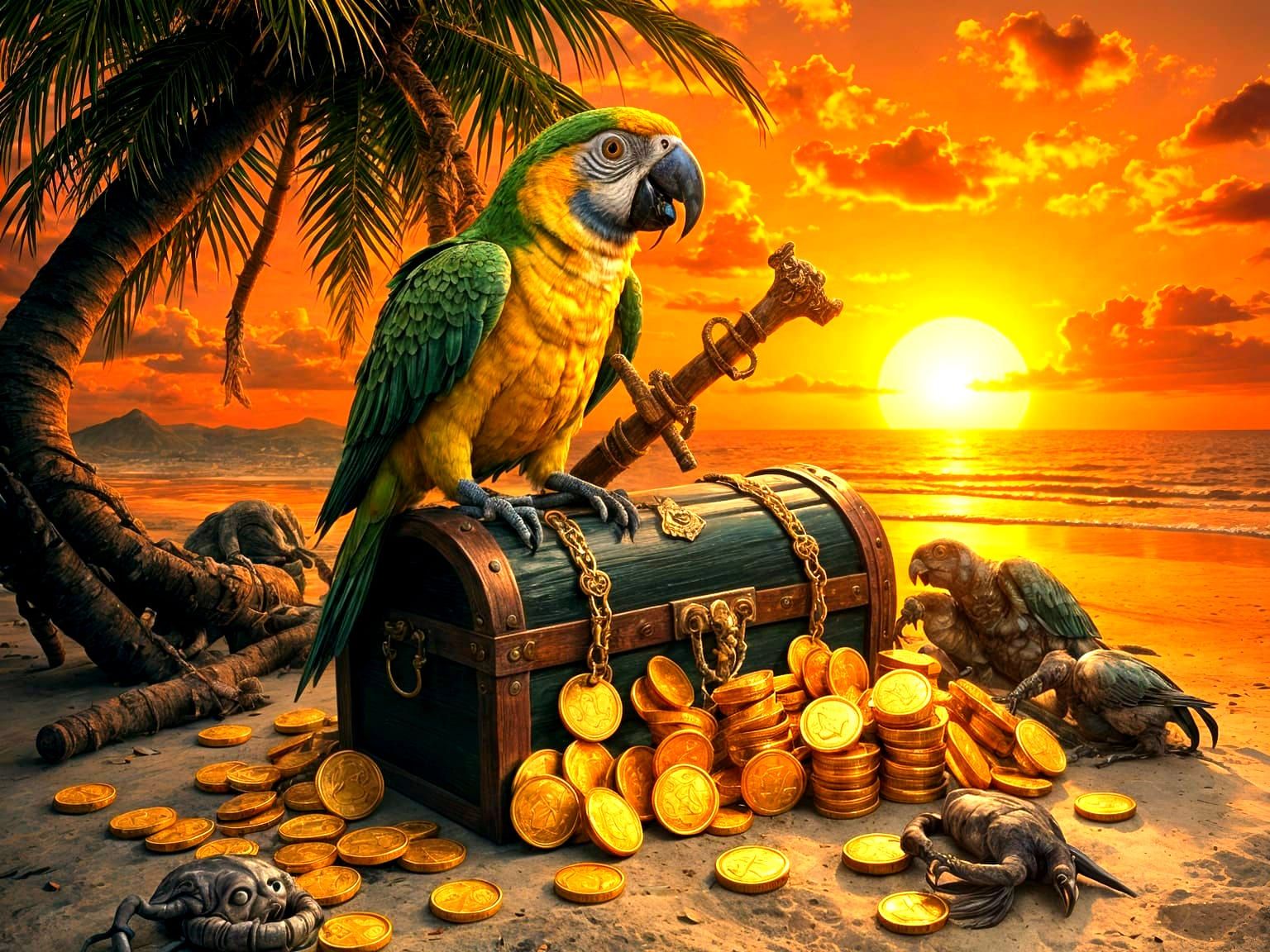 Pirate Parrot's Treasure Trove on Tropical Beach