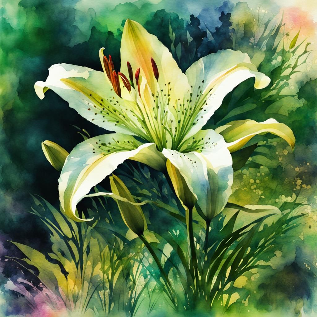 Fantasy Watercolor Lily Double Exposure