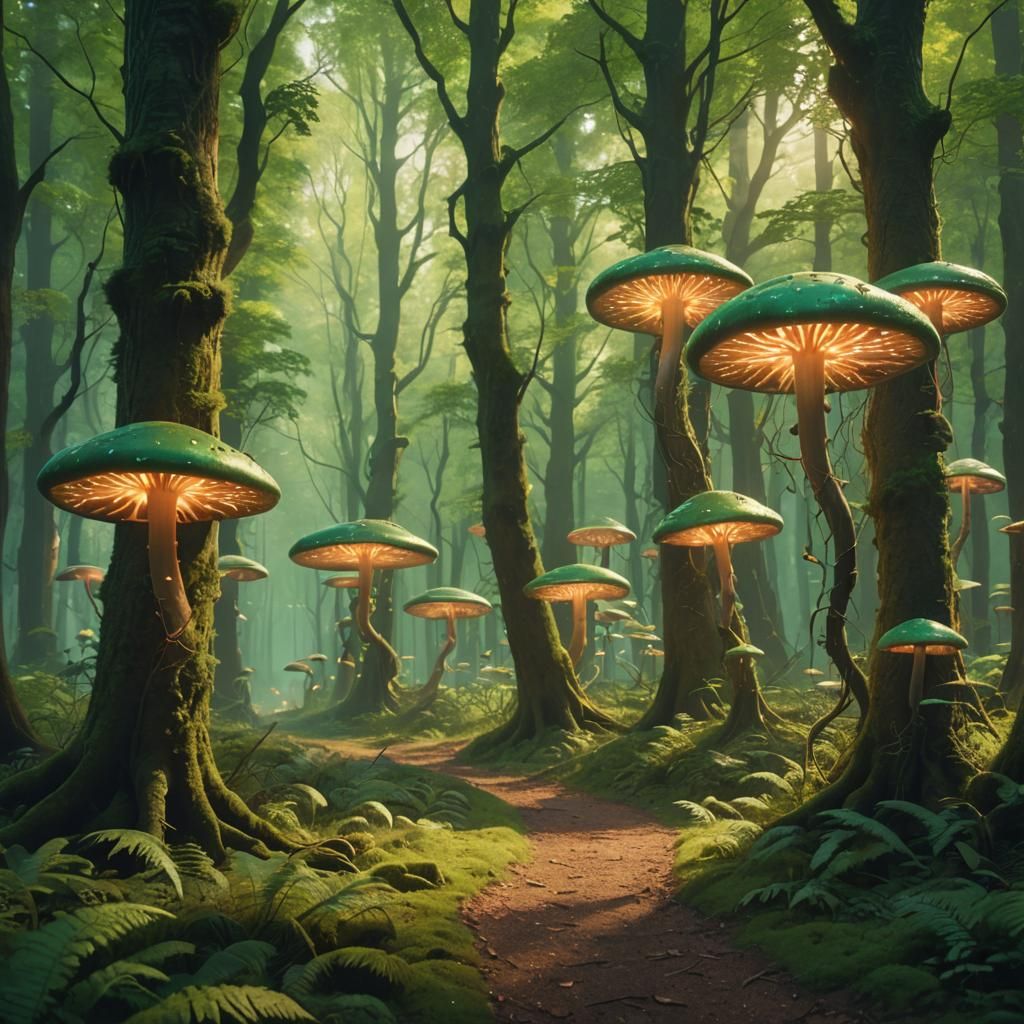 Lush Green Forest Path in Hyper-Realistic Digital Art
