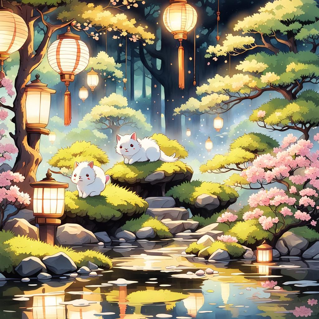 Zen Garden Creatures in Anime Style