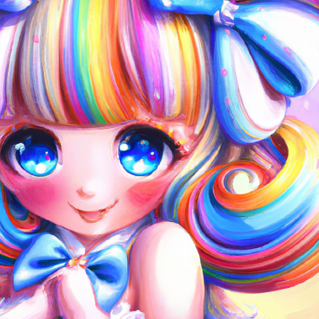 Kawaii Rainbow Anime Doll Portrait in Artgerm Style