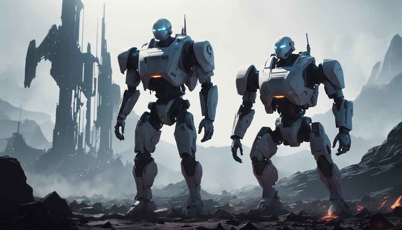 Cyberpunk Warrior Stands Tall Amidst Apocalyptic Ruins