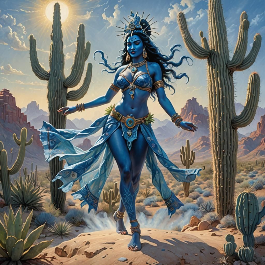 Hindu Goddess Kali Dances in Desert Landscape