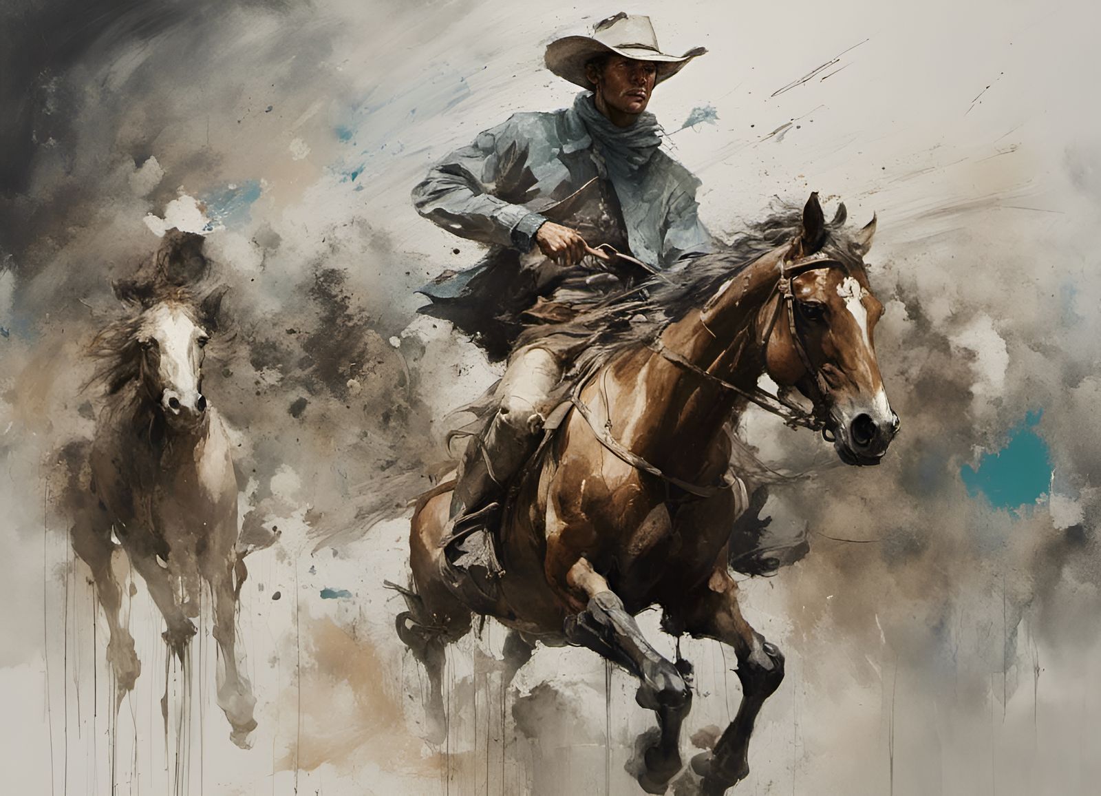 Cowboy Horseman Charging, Speedpaint Fine Art