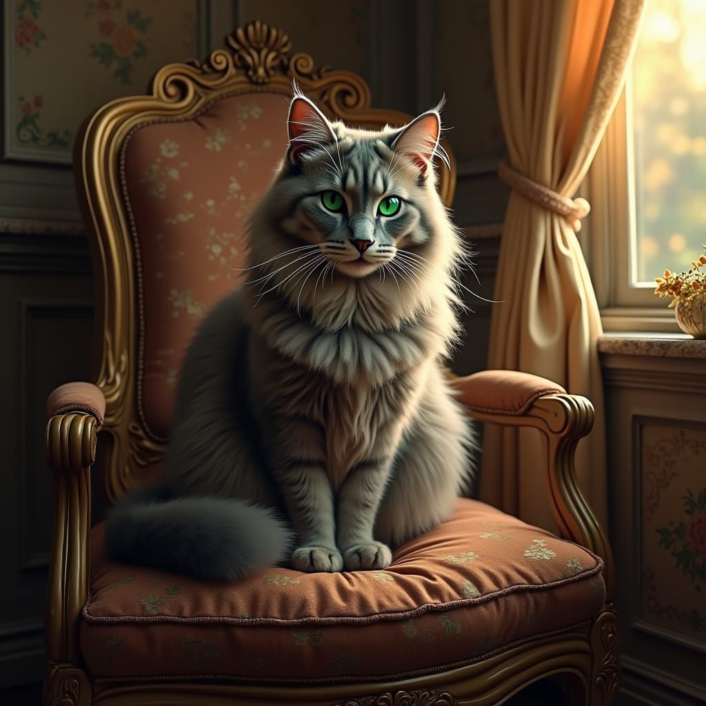 Majestic Cat in Russian Romantic Style