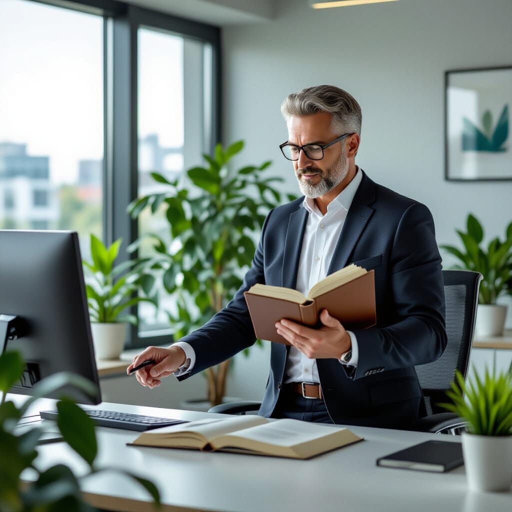 World Leader Balances War and Peace in Futuristic Office