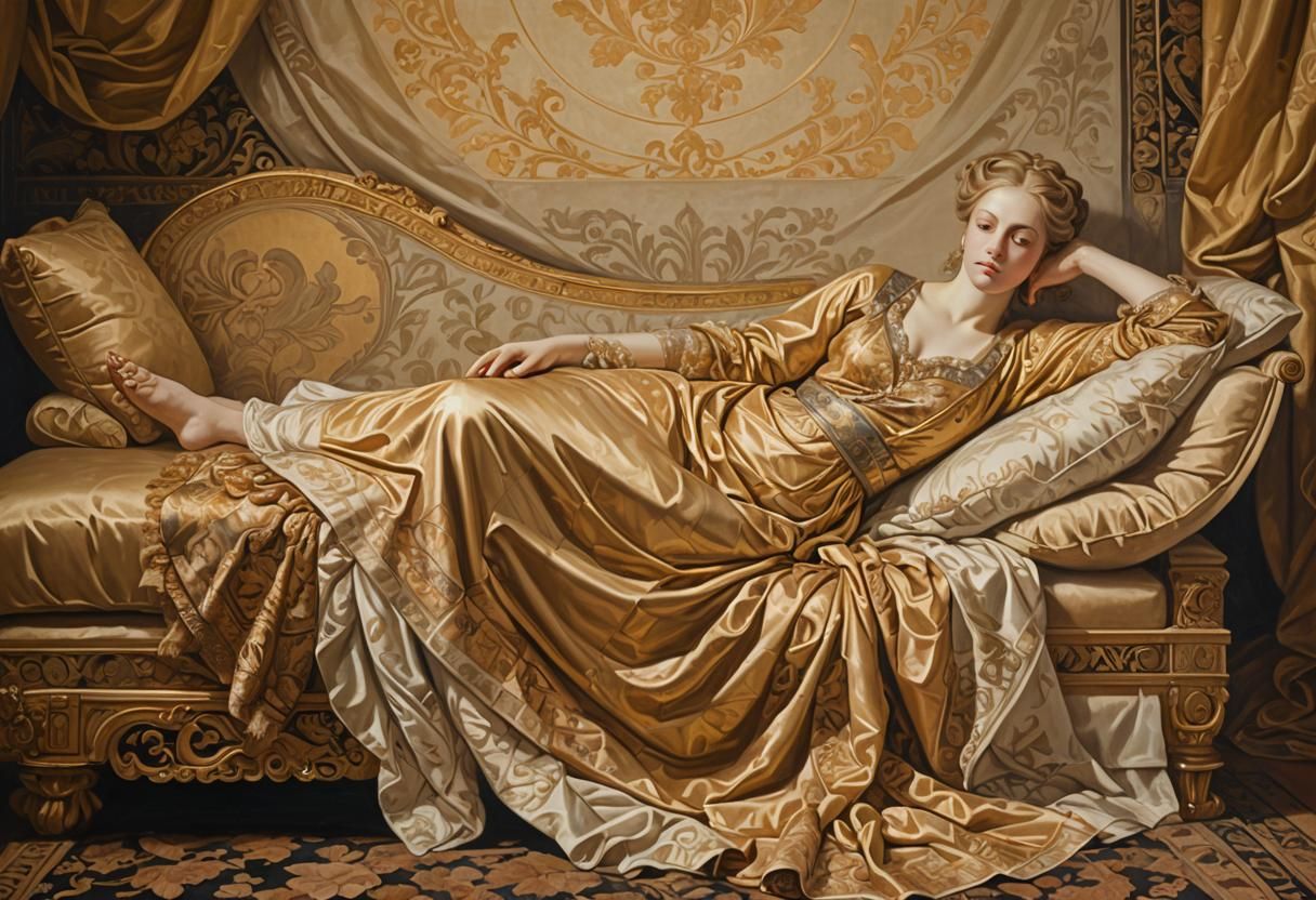 Opulent Neoclassical Nude Reclining on Divan