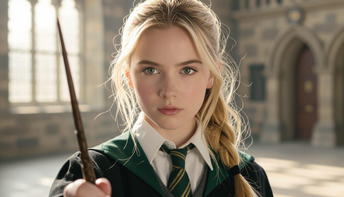 Hogwarts Student with Magic Wand, Cinematic Film Still